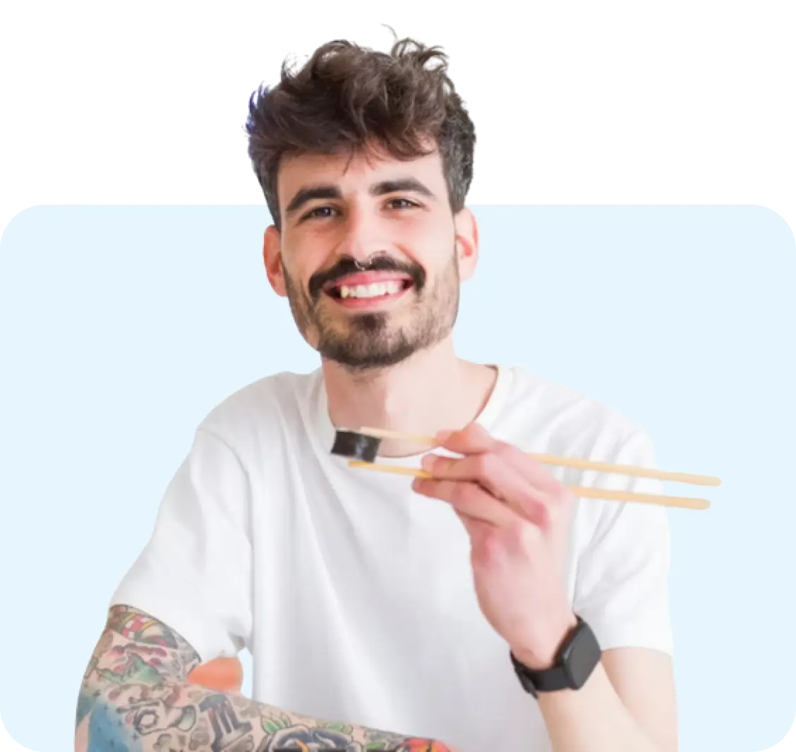 man eating , decorative purpose